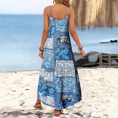 Damen Langärmliges Sommermaxikleid mit floralem Design und Spaghetti-Trägern Stalluxe