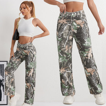 Damen Cargohose im Camouflage-Design mit hoher Taille Stalluxe