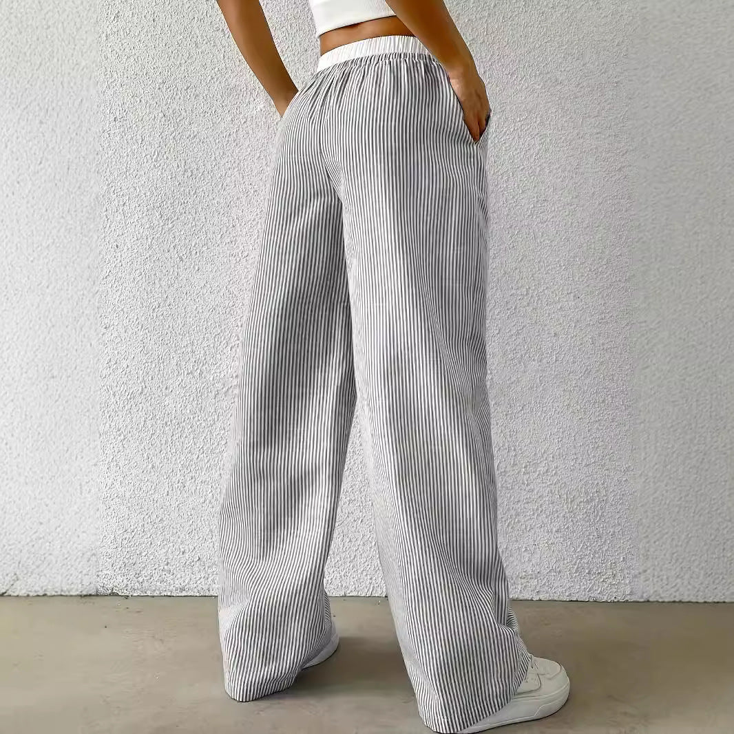 Damen Weite gestreifte Sommerhose mit elastischem Bund und Kordelzug Stalluxe