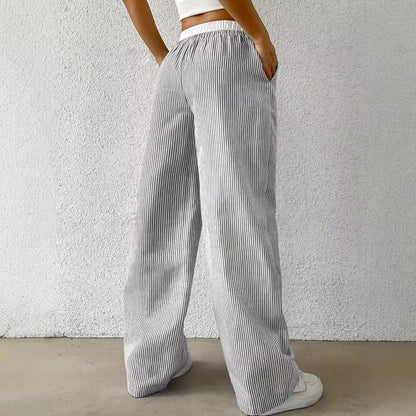Damen Weite gestreifte Sommerhose mit elastischem Bund und Kordelzug Stalluxe