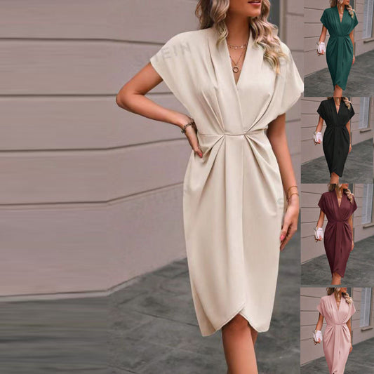 Damen elegantes Wickelkleid mit besonderem Drapierungsdesign Stalluxe