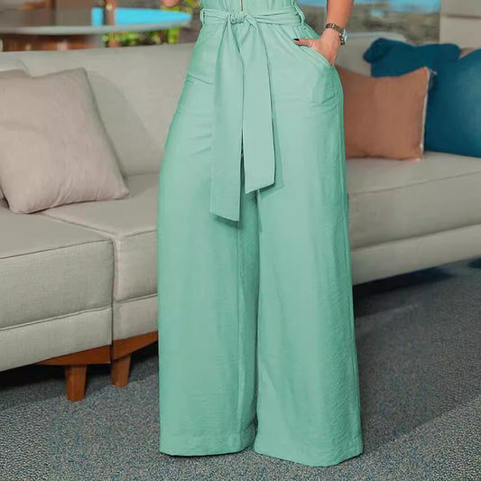 Damen Jumpsuit mit weitem Bein und Taillengürtel Stalluxe