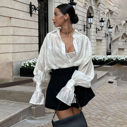 Damen Elegante Bluse mit überschnittenen Schultern und voluminösen Ärmeln Stalluxe