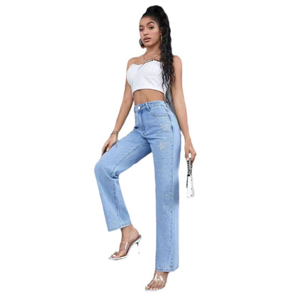 Damen Weit geschnittene Jeans mit funkelnden Strassdetails Stalluxe