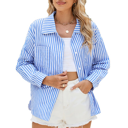 Damen gestreiftes Oversized-Hemd mit praktischen Taschen und modischem Schnitt Stalluxe