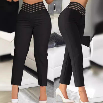 Damen stylische High-Waist Hosen mit transparentem Gitterbund Stalluxe