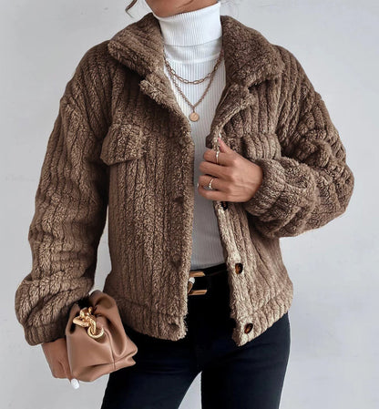 Damen kuschelige Overshirtjacke mit strukturiertem Fell Stalluxe