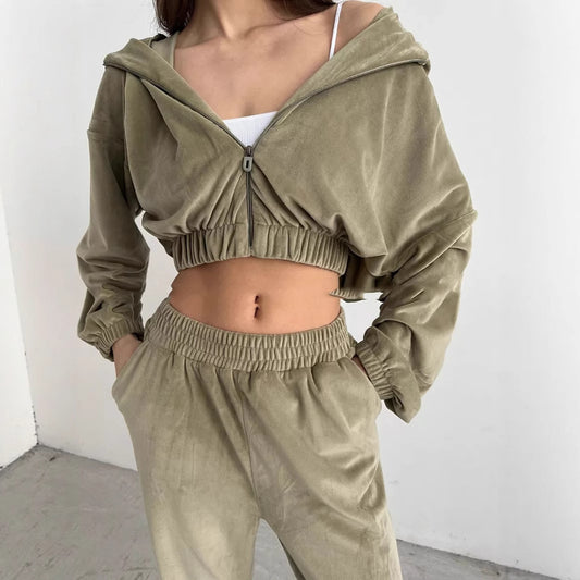 Damen sportliche Veloursjacke mit elastischen Bündchen und Reißverschluss Stalluxe