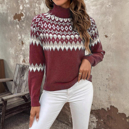 Damen Strickpullover mit hohem Kragen und winterlichem Muster Stalluxe