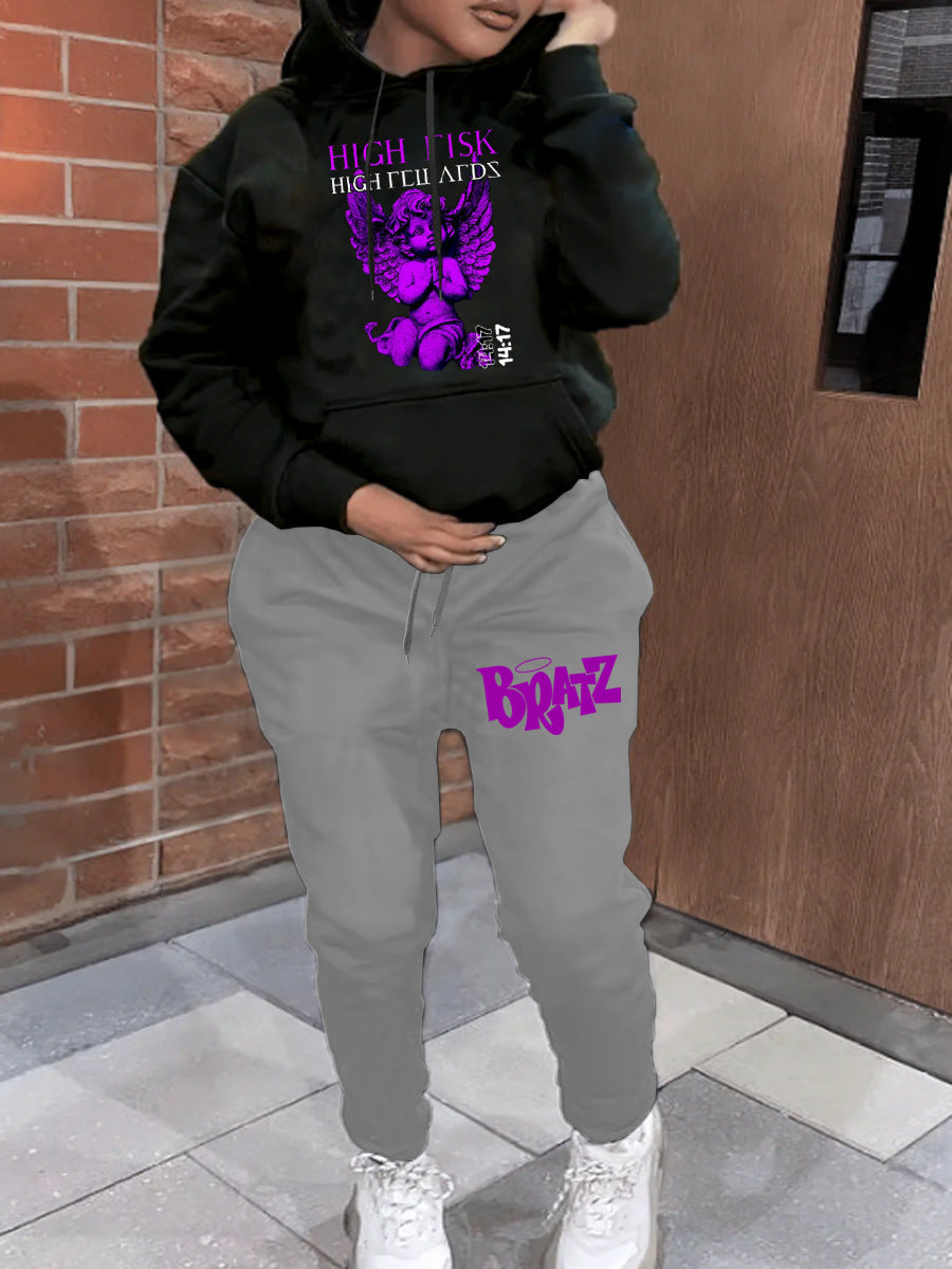 Damen Kapuzenpullover und Jogginghose Set mit einzigartigem Grafikdruck Stalluxe