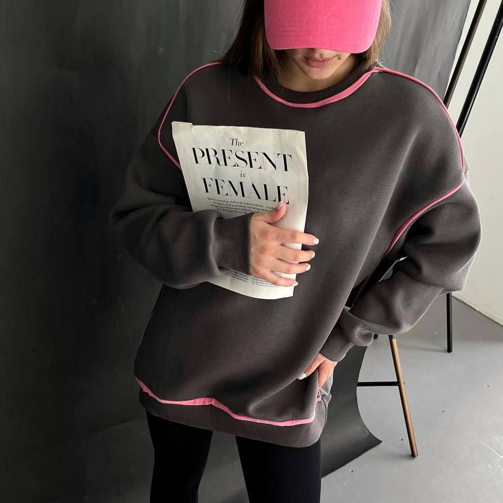 Damen Oversized Sweatshirt mit Kontrastnähten und lässigem Schnitt Stalluxe Dunkelgrau