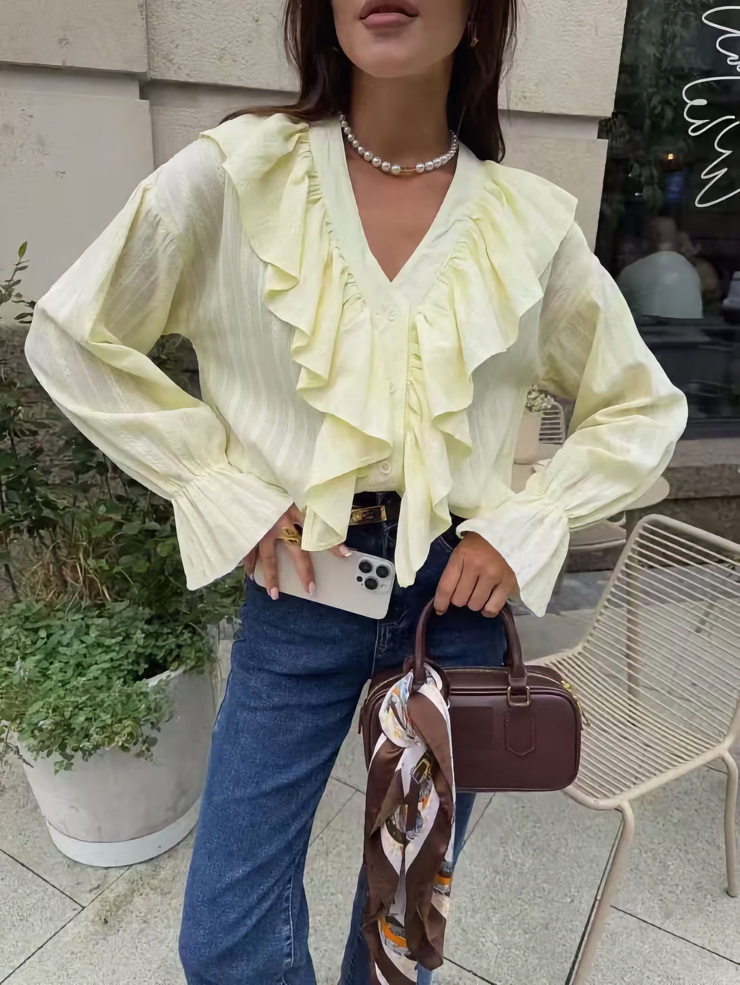 Damen Bluse mit Rüschen und Knopfleiste Stalluxe
