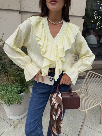 Damen Bluse mit Rüschen und Knopfleiste Stalluxe