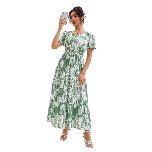 Damen Maxikleid mit floralem Druck und voluminösem Rock Stalluxe