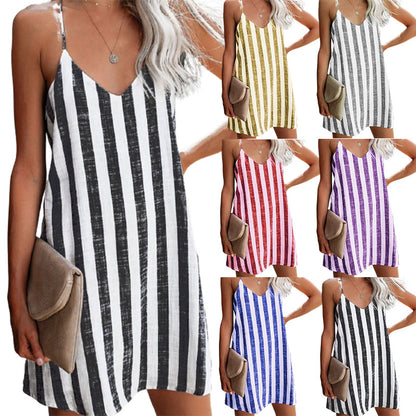 Damen lässiges Sommerkleid mit V-Ausschnitt und Streifenmuster Stalluxe