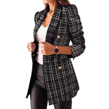 Damen Elegante Tweed-Blazerjacke mit tailliertem Schnitt und Knopfdetail Stalluxe