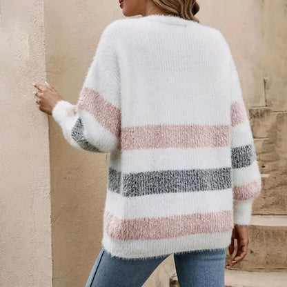 Damen Langstrickjacke mit modischem Streifenmuster und Holzknöpfen Stalluxe