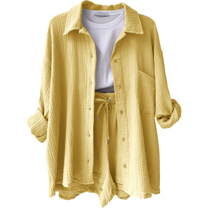 Damen lässiges Set mit oversized Hemd und bequemen Shorts Stalluxe