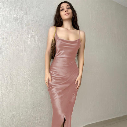 Damen Elegant drapiertes Maxikleid mit sexy Schlitz und schmalen Spaghetti-Trägern Stalluxe