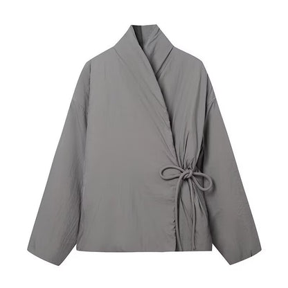Damen modulare Wickeljacke mit taillierbarem Design und hohem Kragen Stalluxe