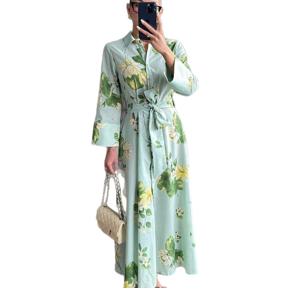 Damen Maxikleid mit floralen Mustern und Wickelgürtel Stalluxe