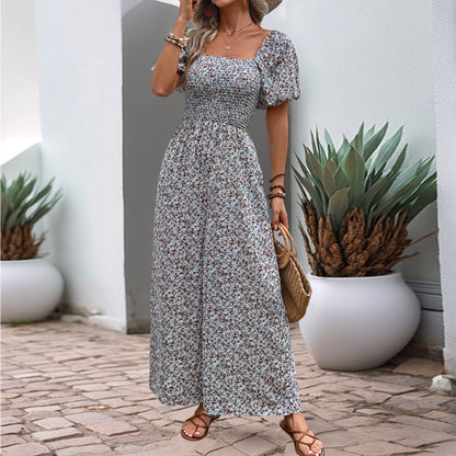 Damen farbenfrohes Blumensommeroverall mit Puffärmeln Stalluxe