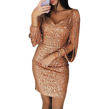 Damen Glitzerndes Cocktailkleid mit schimmernden Ärmeln Stalluxe