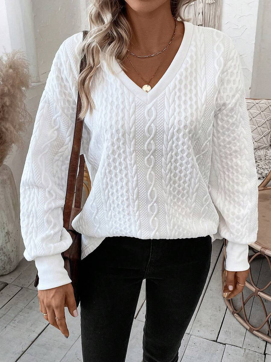 Damen Strickpullover mit tiefem V-Ausschnitt und strukturiertem Muster Stalluxe