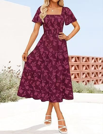 Damen Midi-Kleid mit strukturiertem Oberteil und voluminösen Ärmeln Stalluxe