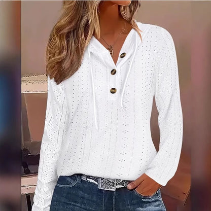 Damen lässiges Hoodie-Oberteil mit Knopfleiste und modernem Lochmuster Stalluxe