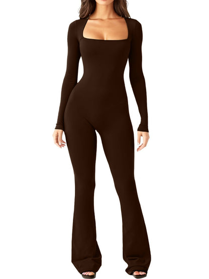 Damen Eleganter Jumpsuit mit langem Arm und figurbetontem Schnitt Stalluxe