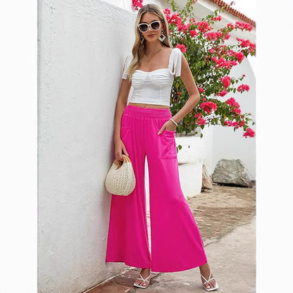 Damen Weit geschnittene Palazzo-Hose mit elastischem Bund und praktischen Taschen Stalluxe