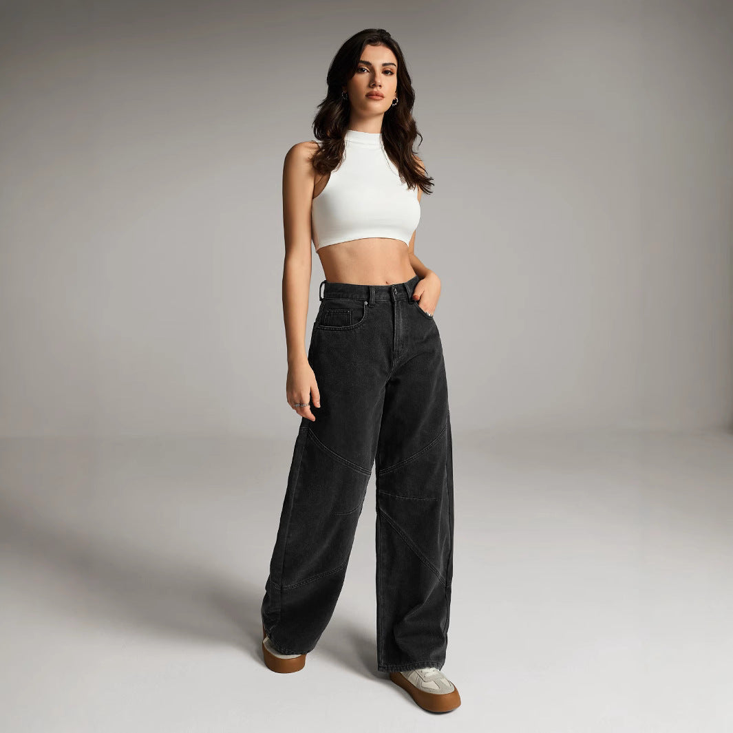 Damen Weit geschnittene Denim-Hose mit einzigartigen Nähten Stalluxe