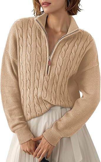 Damen Grobstrick Pullover mit Stehkragen und halbem Reißverschluss Stalluxe