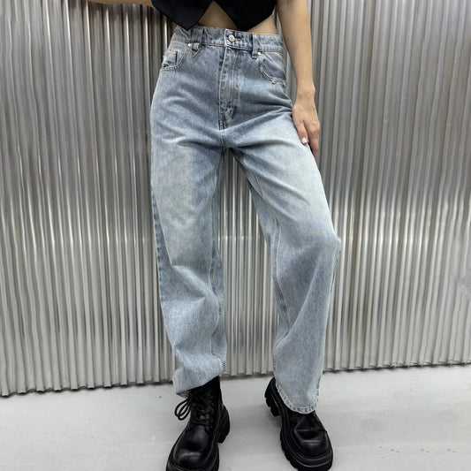 Damen Wide-Leg-Jeans mit Destroyed-Details und hohem Bund Stalluxe