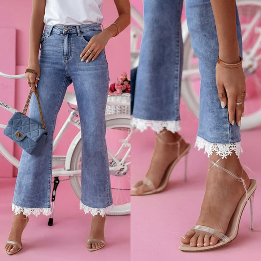 Damen Weit geschnittene Jeans mit Spitzenabschluss Stalluxe