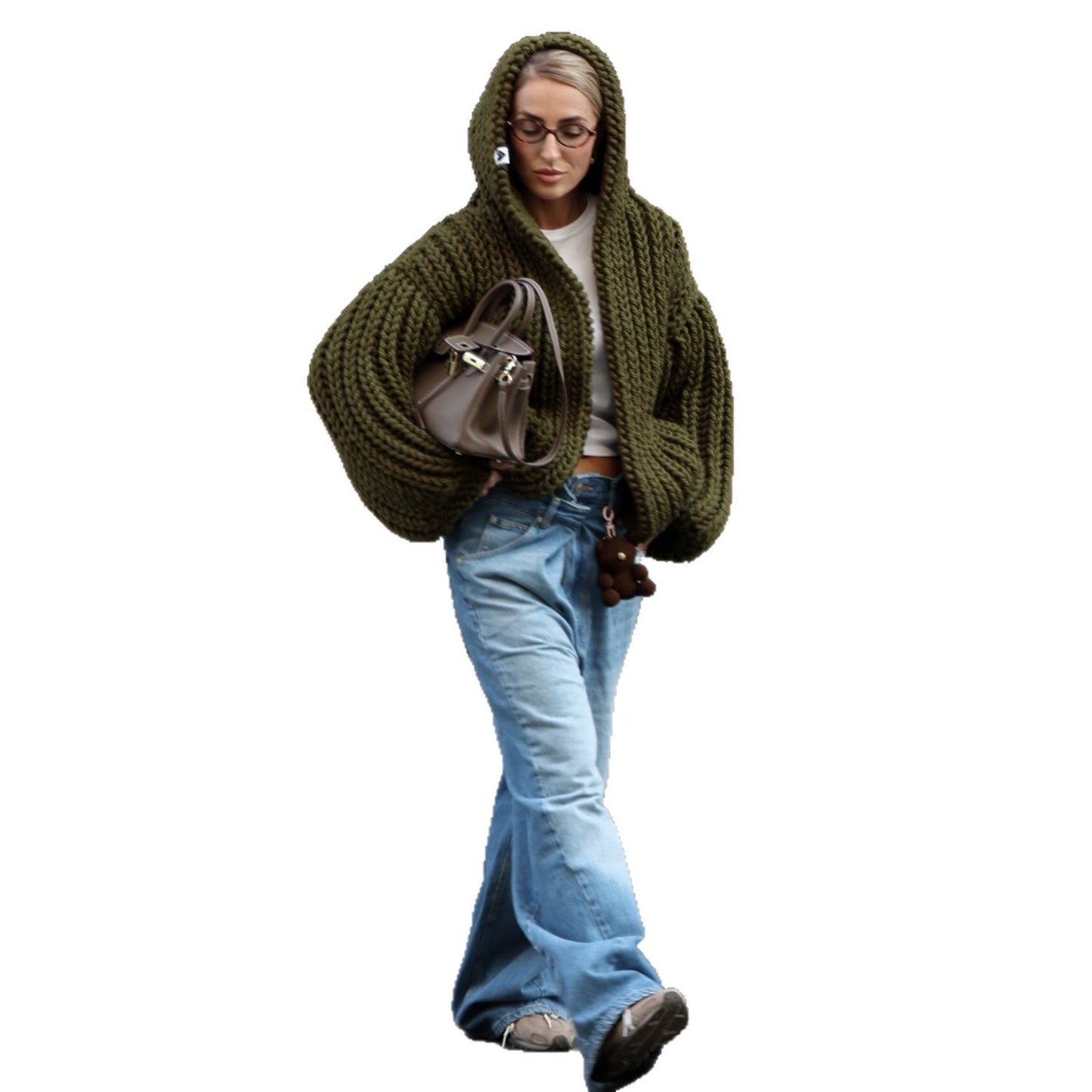 Damen Strickjacke mit oversize Schnitt und Kapuze Stalluxe