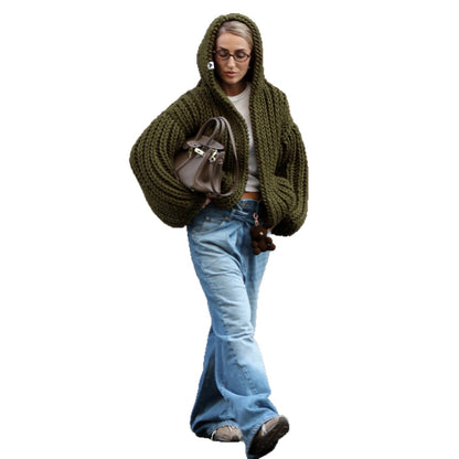 Damen Strickjacke mit oversize Schnitt und Kapuze Stalluxe