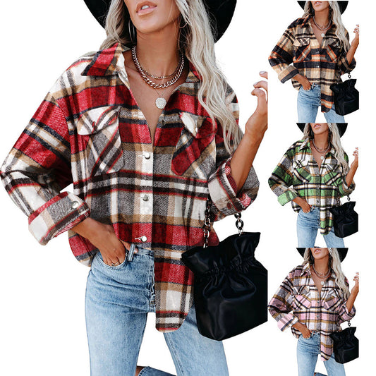 Damen karierte Flanelljacke mit praktischen Taschen und lässigem Schnitt Stalluxe
