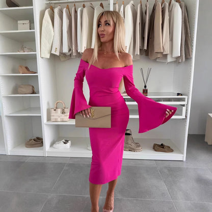 Damen Off-Shoulder Maxikleid mit ausgestellten Ärmeln Stalluxe