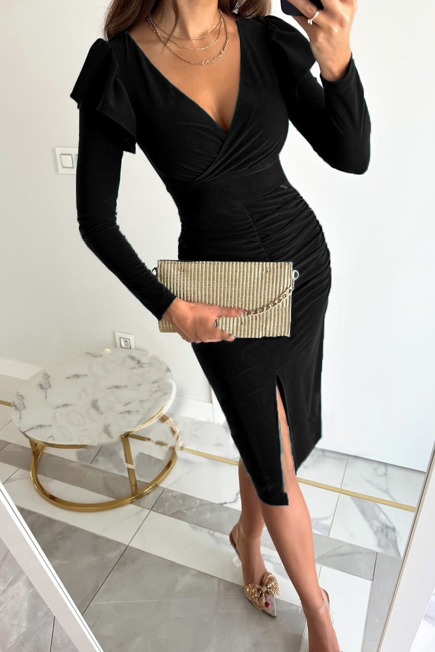 Damen Wickelkleid mit eleganter Raffung und seitlichem Schlitz Stalluxe