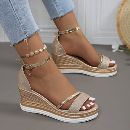 Damen Wedge-Sandalen mit funkelndem Obermaterial und elegantem Riemendesign Stalluxe