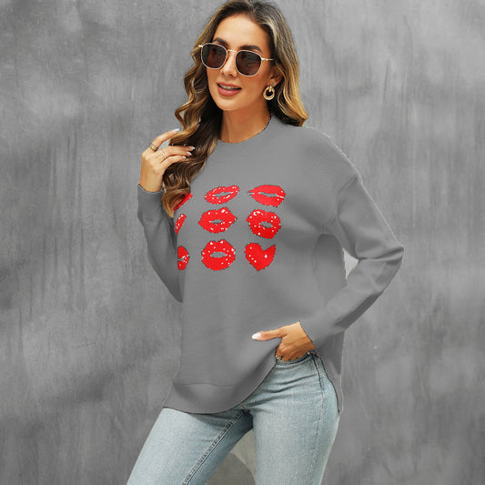 Damen Pullover mit Kussmotiv und lässigem Schnitt Stalluxe