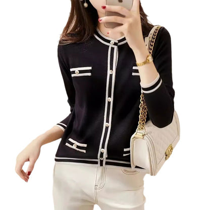 Damen eleganter und bequemer Strickjacke mit Kontraststreifen Stalluxe