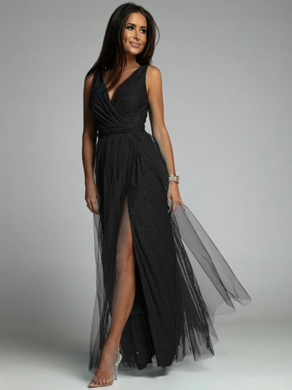 Damen Maxikleid mit V-Ausschnitt und elegantem Faltenwurf Stalluxe