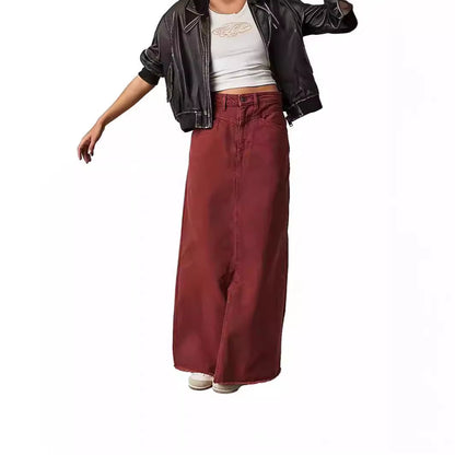Damen Maxirock aus Denim mit asymmetrischem Saum und bequemen Taschen Stalluxe