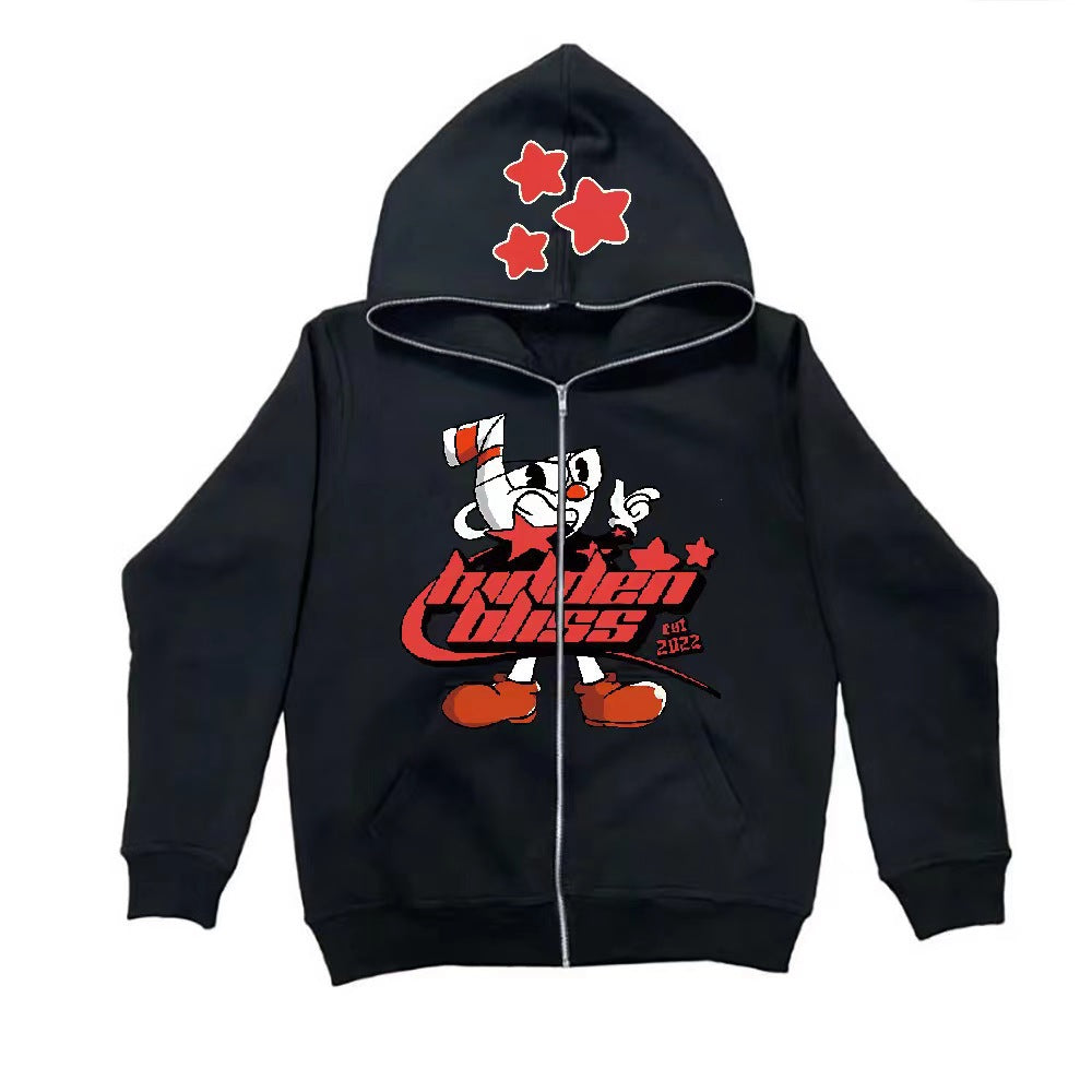 Damen Cooles Kapuzenjacke mit buntem Grafikdruck und praktischem Reißverschluss Stalluxe