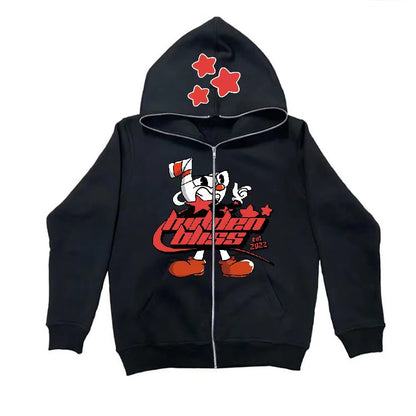 Damen Cooles Kapuzenjacke mit buntem Grafikdruck und praktischem Reißverschluss Stalluxe