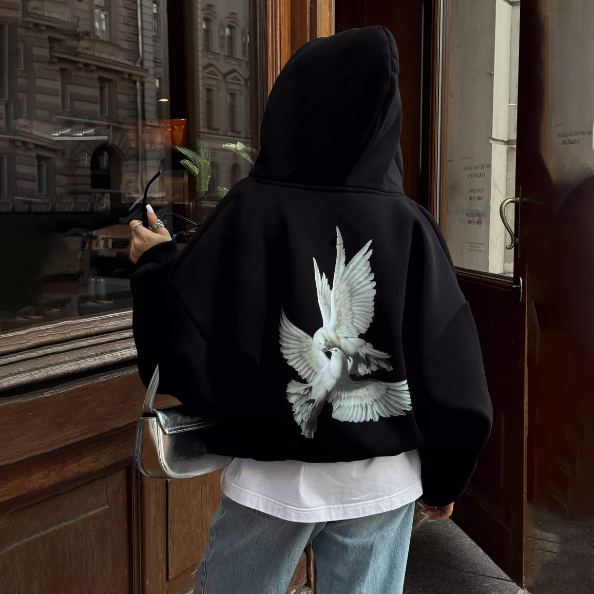 Damen Kapuzenpullover mit kreativem Vogelmotiv und lässigem Schnitt Stalluxe