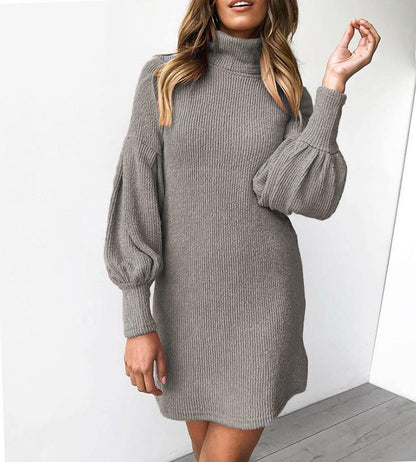 Damen Kleid mit hohem Kragen und voluminösen Ärmeln Stalluxe
